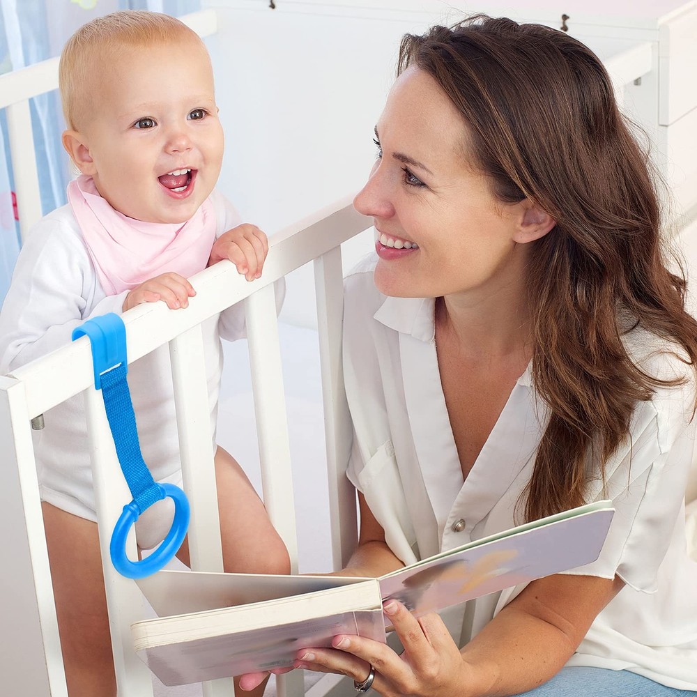 4 PCS Baby Playpen Pull Up Rings, Pull Up Handles Standing Walker Crib Pull R...