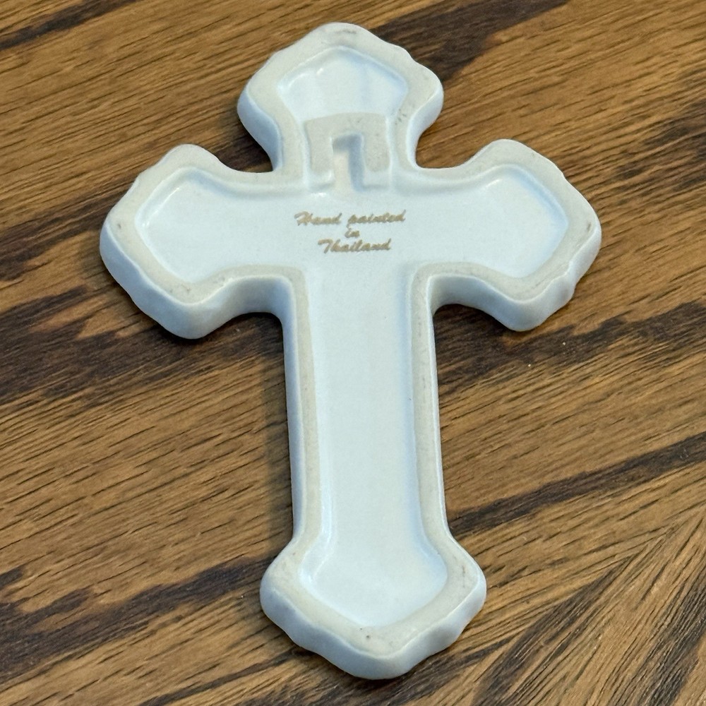 Ceramic Crucifix Hand Painted Floral Brown Wall 4.5”