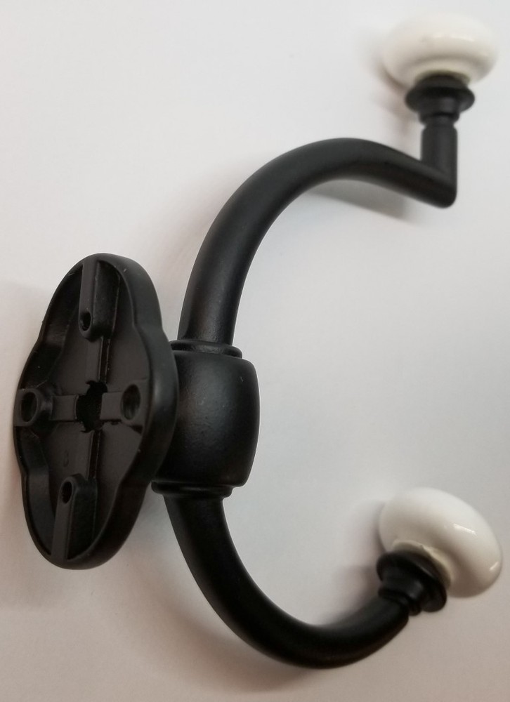 Flat Black Cast Double Front Mount Coat Hook Porcelain Knobs old classic antique