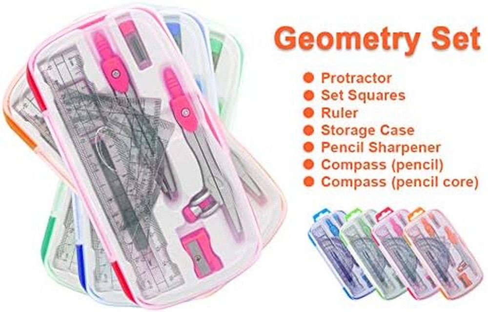 Maths Compasses Full Starter Geometry Kit with 2 Drafting Compasses Protractor 2
