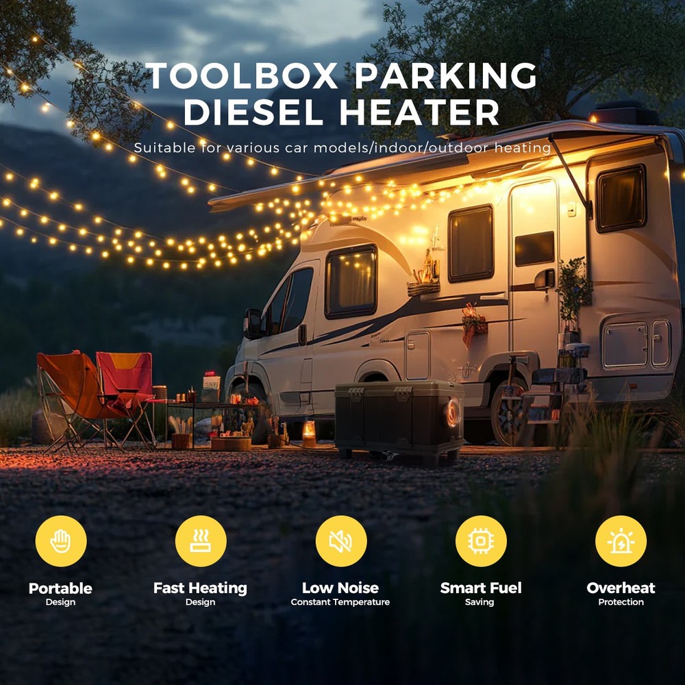 Diesel Air Heater 12V 24V 110V 8KW For Car Camper Bluetooth Toolbox Night Heater