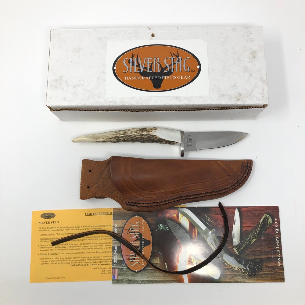 Silver Stag Knife D2 Point Series Sharp Forest Stag Handle MIB Fixed SF3.75PT