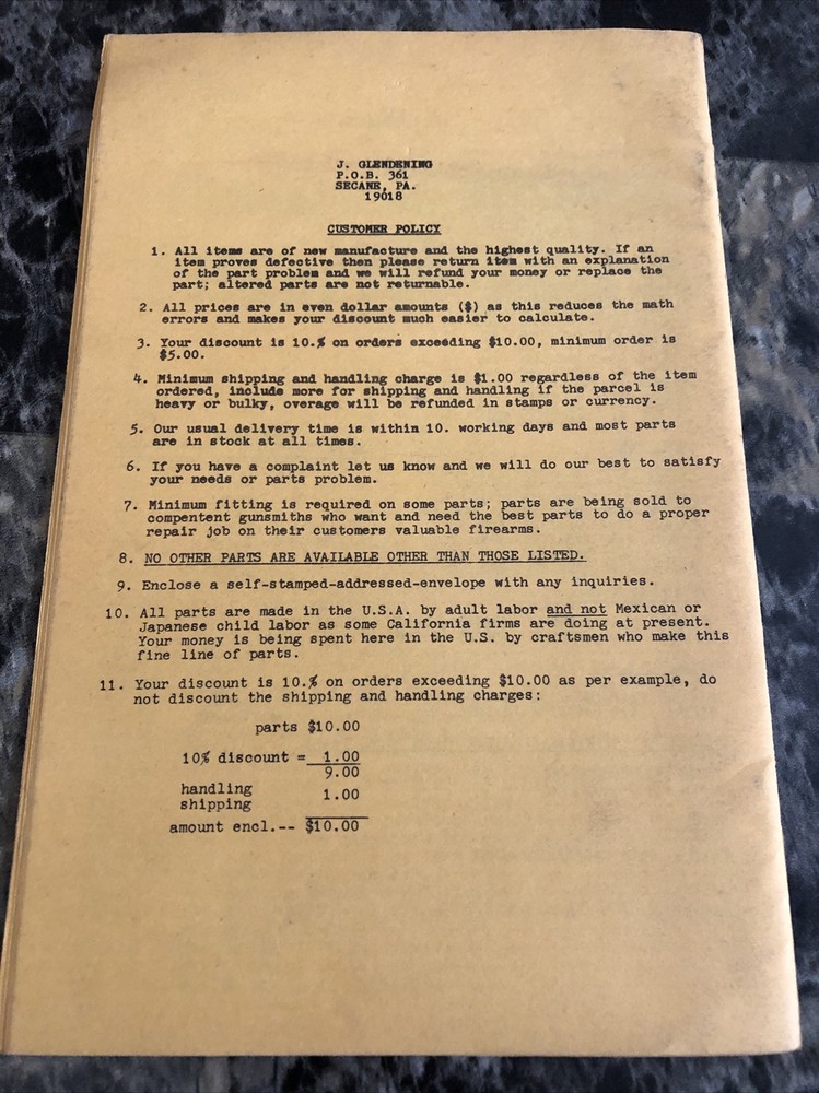 J Glendening Parts Catalog