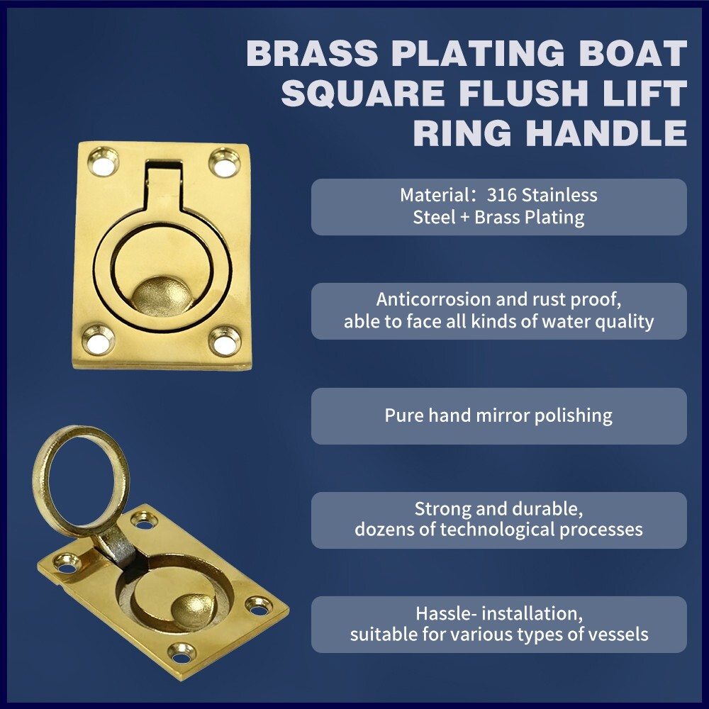 Alastin Brass Plating Boat Hatch Pull Handle 62mm*45mm Flush Ring Lift Handle