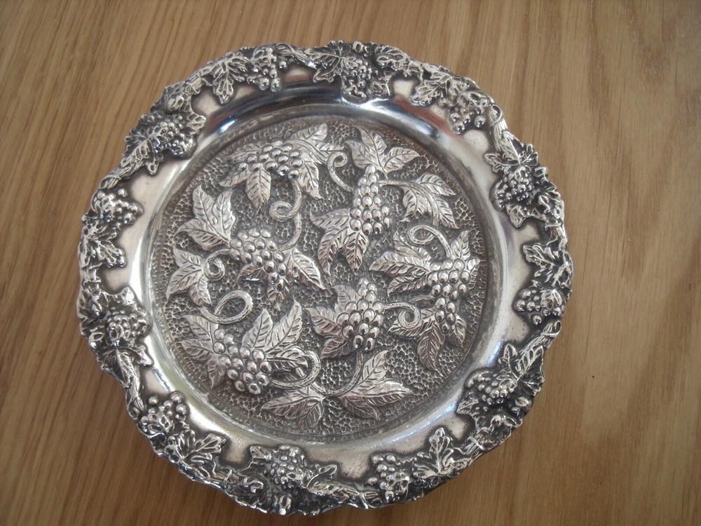 Sheffield Silver Plated Coaster with Grape and Vine pattern by E.H. Parkin.