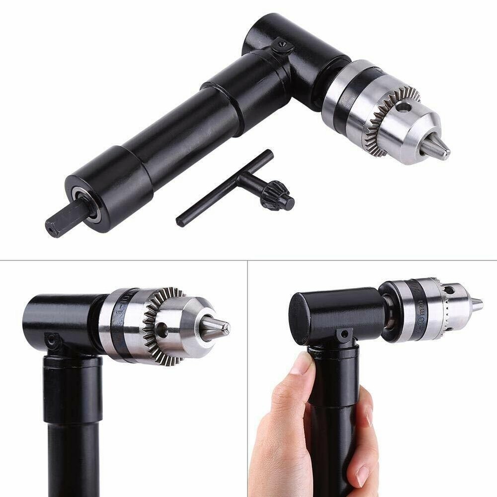 Cordless 90° Right Angle Drill Attachment Adapter Handle Chuck 3/8" Keyed Chuck
