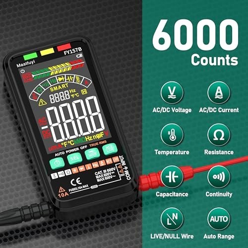 Digital Multimeter TRMS 6000 Counts Auto Ranging Voltmeter Rechargeable USB