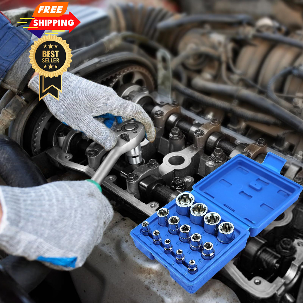 14-Piece Female E-Torx Socket Set, E4-E24 External Star Sockets, 1/4" 3/8"...