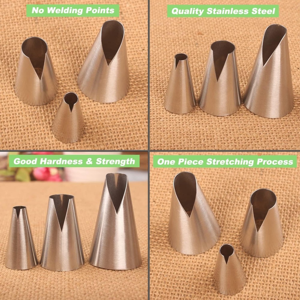 Silver Russian Piping Tips Set, 3 Pcs Cake Decorating Tips V-shaped Wave Nozz...
