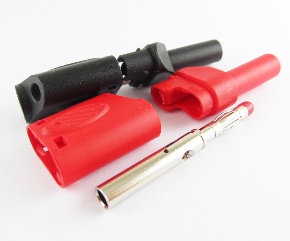2pcs Hard Plastic Full Seal Insulated Stackable 4mm Banana Plug 54mm Red Black