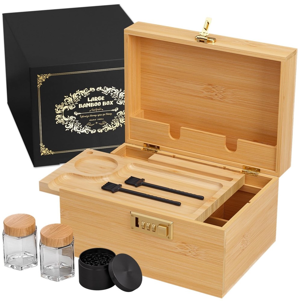 bamboo box, locked storage decorative box with combination lock, wooden lock ...