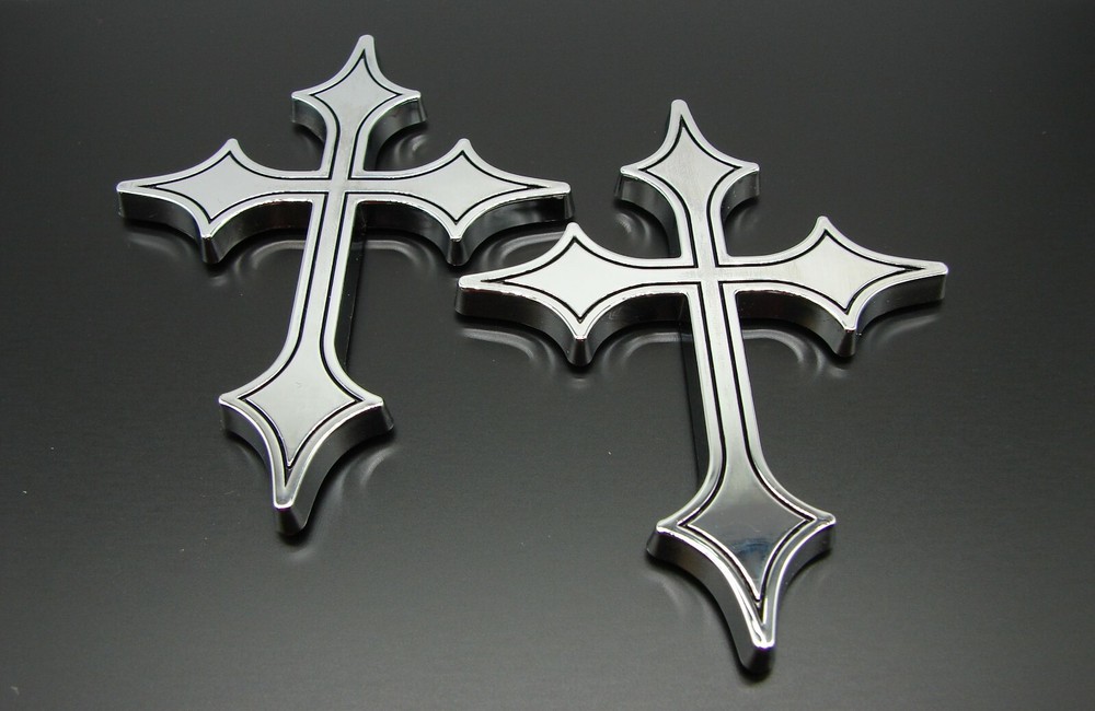 (2) CHRISTIAN HOLY CROSS 3D EMBLEMS STICKERS DECAL.RELIGIOUS CAR EMBLEMS DECALS