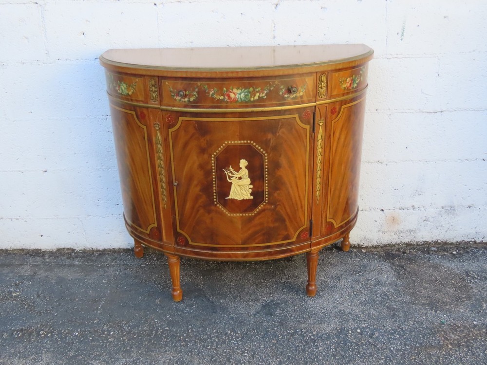 French Bombay Demilune Inlay Cameo Commode Small Buffet Server 6378