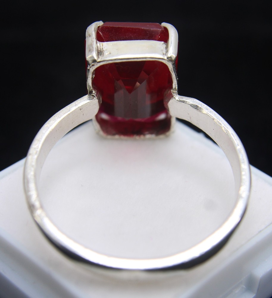 5.77 Gms Natural Red Ruby Emerald Cut Sterling Silver 925 Ring Gift For Her