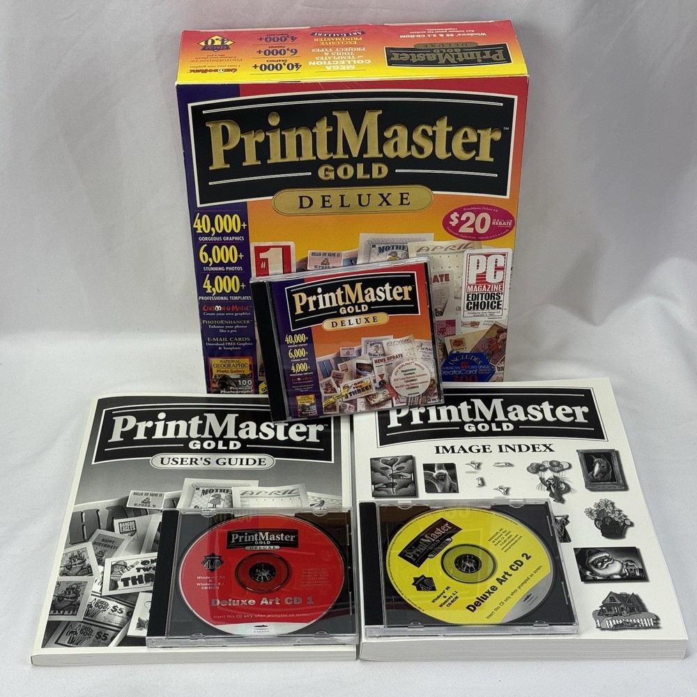 Printmaster Gold Deluxe PC Big Box CD Win 95 Templates Tools Project Types 1997