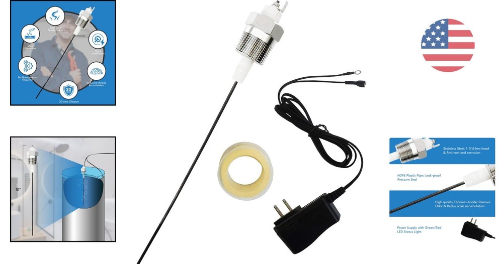 Powered Anode Rod for Water Heater Tank, Electric Anode Rod for Hot Water Hea...