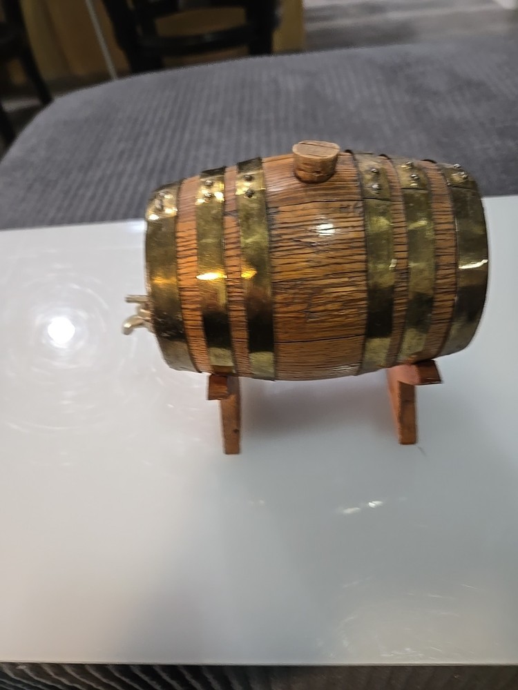 Wooden Tequila Barrel On Stand.