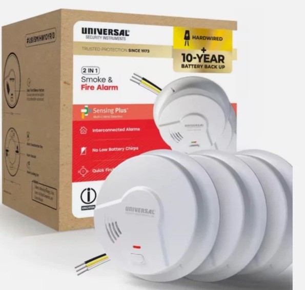 Universal Security 3 Pack Hardwired Smoke Detector W/ Ionization Sensor