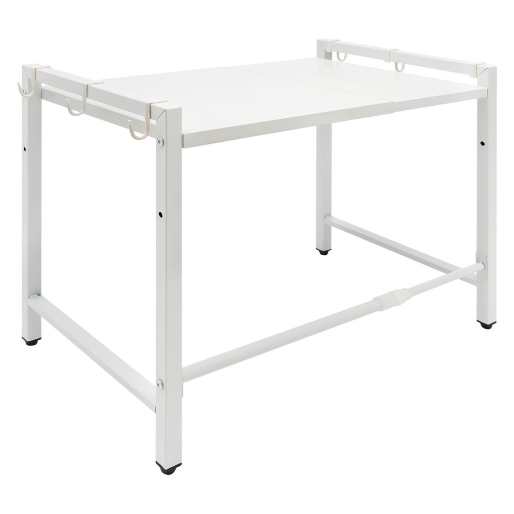 Extendable Microwave Oven Rack, 2-Tiers Adjustable Microwave Stand White Shelf