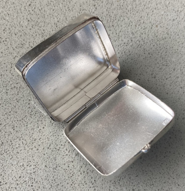 Vintage Engraved Sterling Silver Rectangle Pill Box