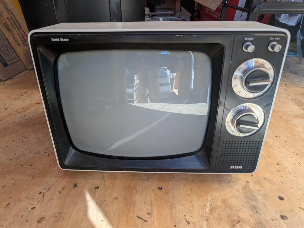 Vintage RCA Solid State Television White B and W 1983 Prop Untested As is Rare