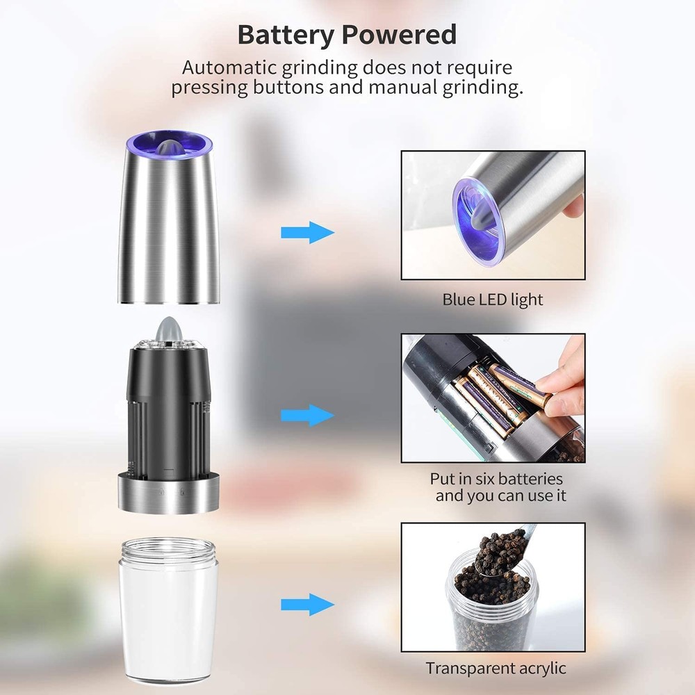 2X Upgrade GravityElectric Pepper and Salt Grinder Kitchen Automatic Tool+Lights