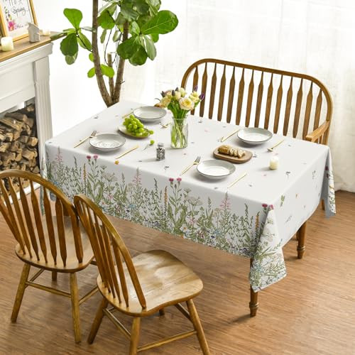 Spring Summer Tablecloth 52x70 Inch Rectangular, Wild Flowers Floral Table