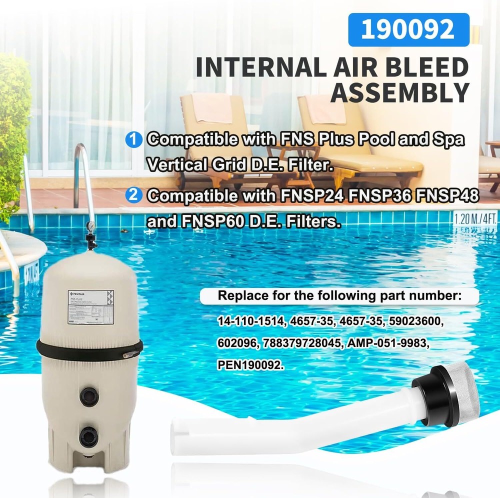 Internal Air Bleed Assembly 190092 for FNS Plus Pool and Spa D.E. Filter
