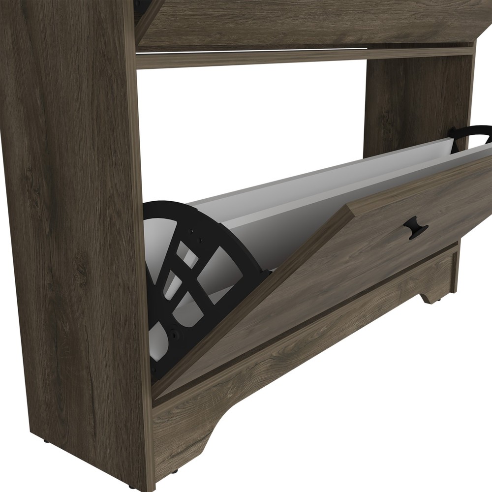 Shoe Rack 46" H, One Open Storage Shelf, Two Internal Storage Drawers