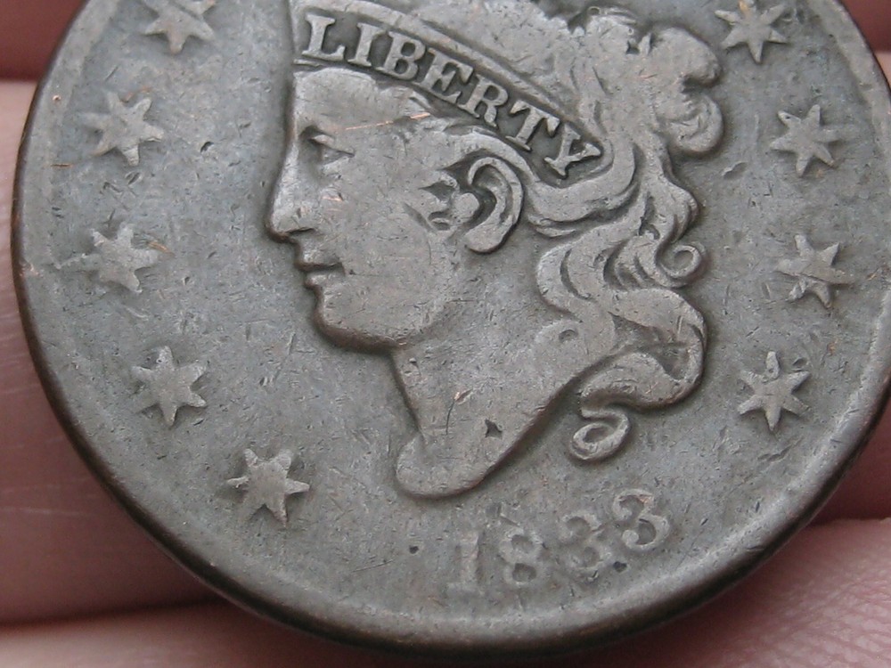 1833 Matron Head Large Cent Penny- VF Details