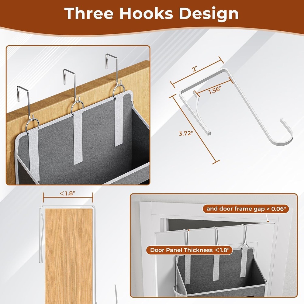 2 Pack Over Door Organizer 5-Tier Grey Mesh