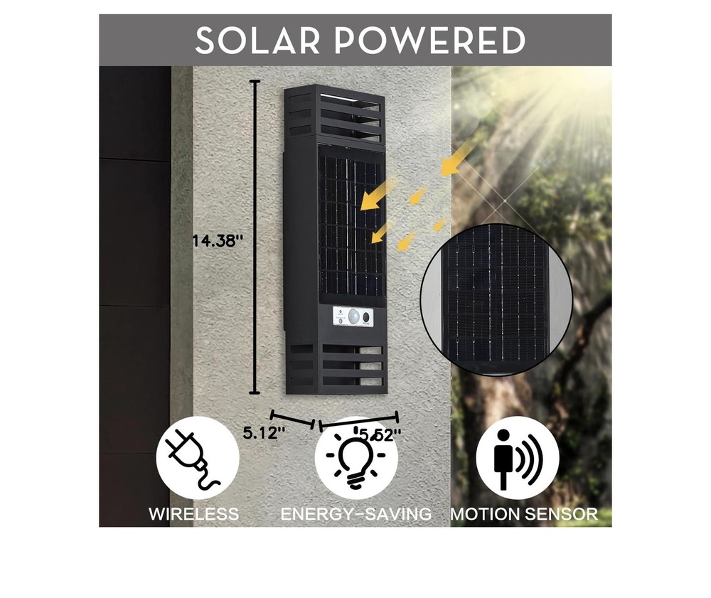 LANFU Solar LED Modern Rectangular Outdoor Wall Sconce Light IP65 Waterproof ...