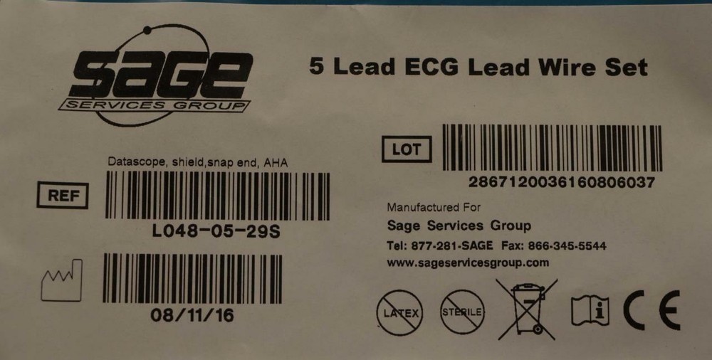 Sage 5 Lead ECG Lead Wire Set REF L048-05-29S ++ NEW ++