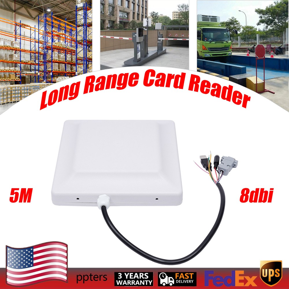 UHF RFID Long Range Card Reader 5M 8dbi Antenna Parking System Access Control US