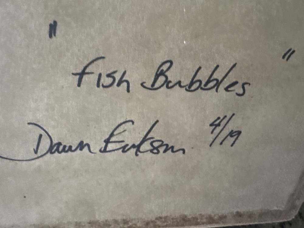 Fish Bubbles Textile Fiber Art Signed Dawn Eakem Wall Hanging 4/19
