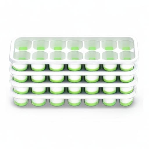 ChefAide Ice Cube Tray with Lid, 4 Packs 56 Cubes 4 Pack, Green