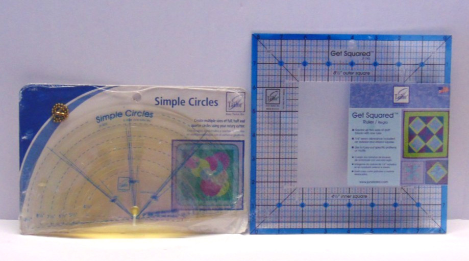 2pc New June Tailor Simple Circles Template & 8.5" Get Squared Ruler