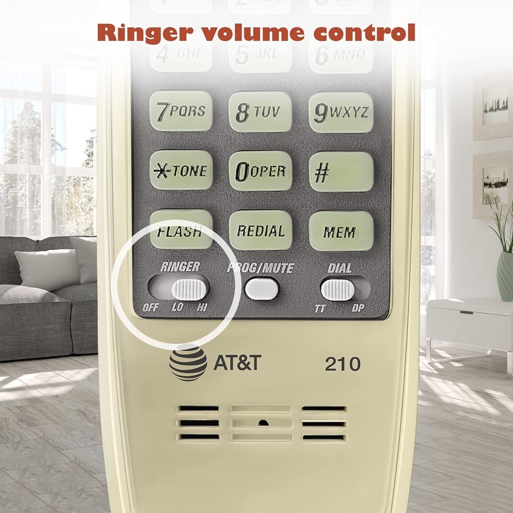 AT&T 210 Basic Trimline Corded Phone Single Line No AC Power Required Beige