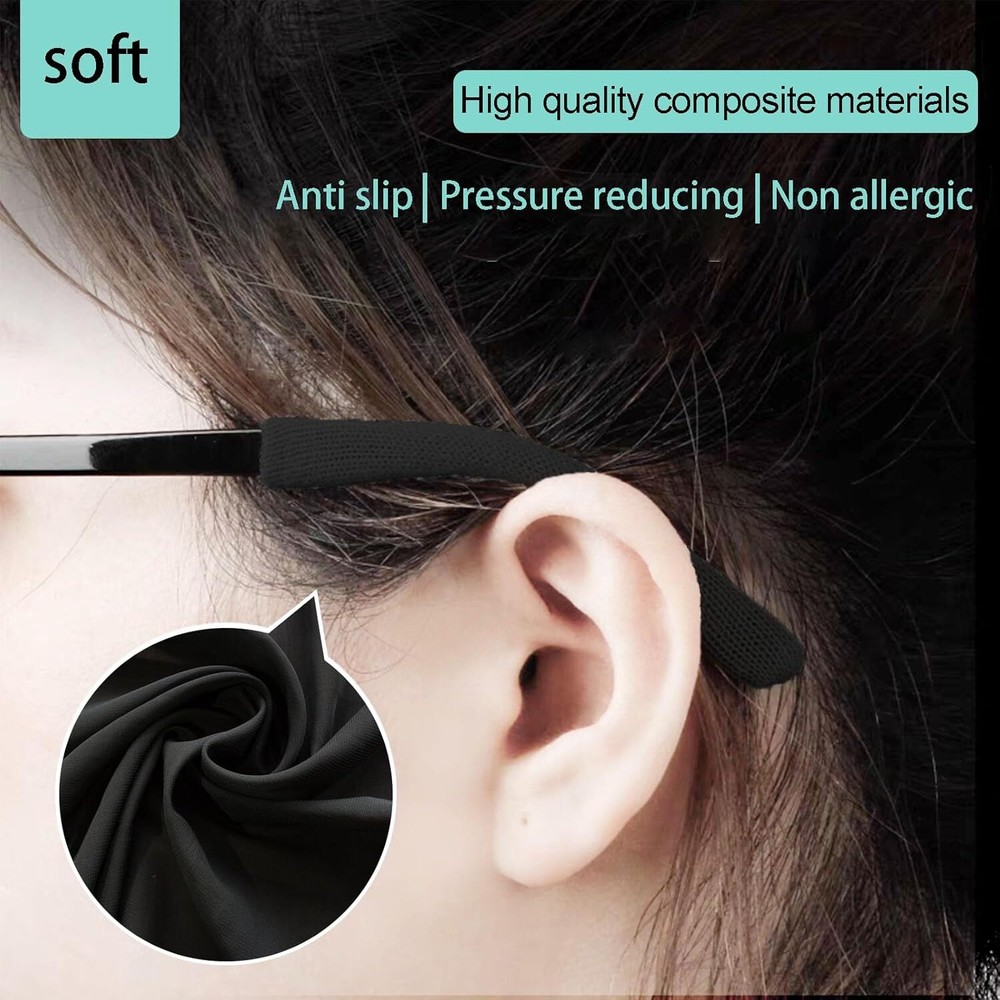 4×Anti-Slip Elastic Comfort Eyeglasses Temple Tips Sleeve Microstructured Fabric