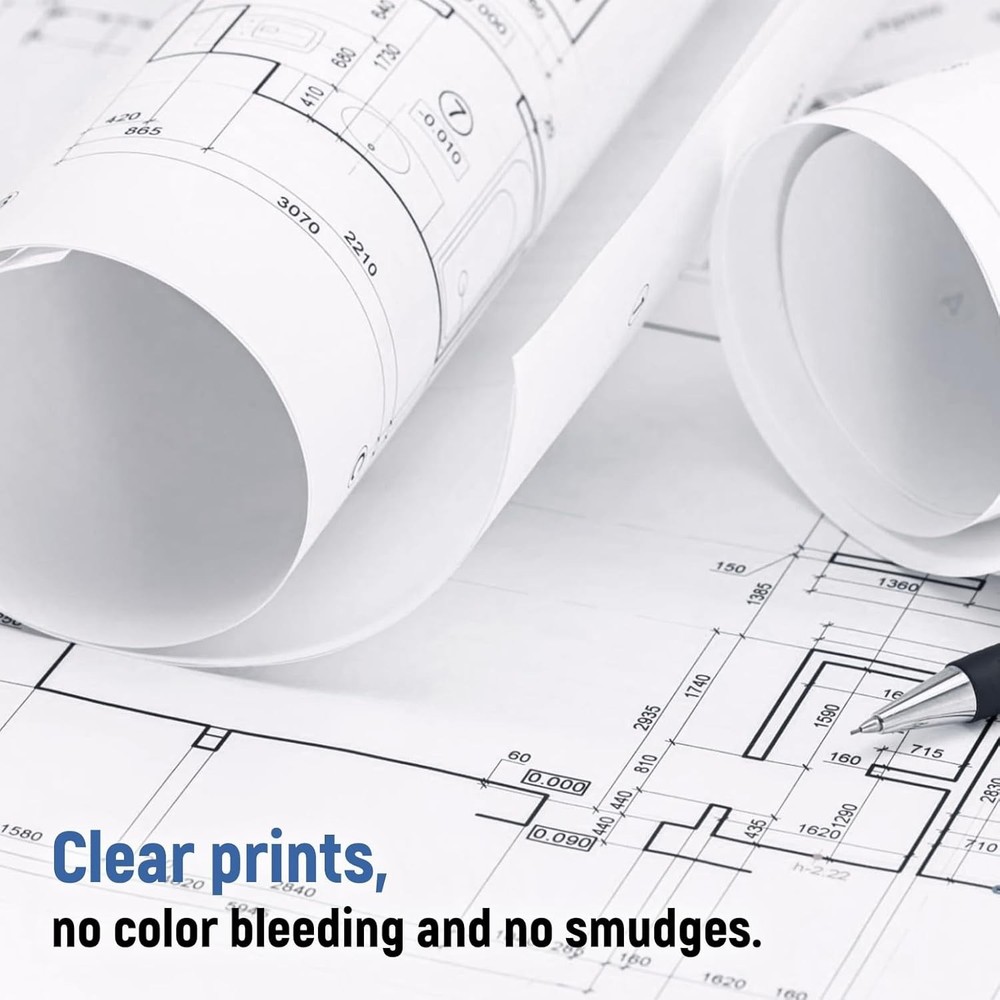 4 Rolls 24 in x 150 ft CAD Bond Plotter Paper Wide Format Paper Roll 2" Core