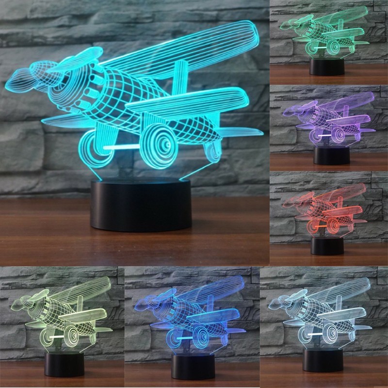 7 Colors Changing 3D Desk Table Lamp Airplane 3D illusion Night Light LED Touch
