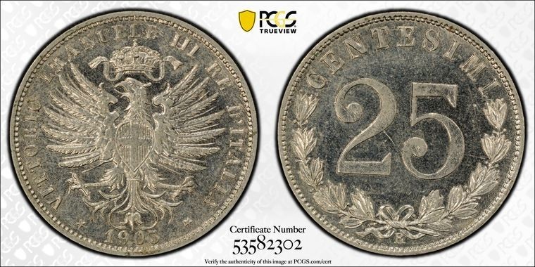1903 R ITALY 25 CENTESIMI - PCGS MS64