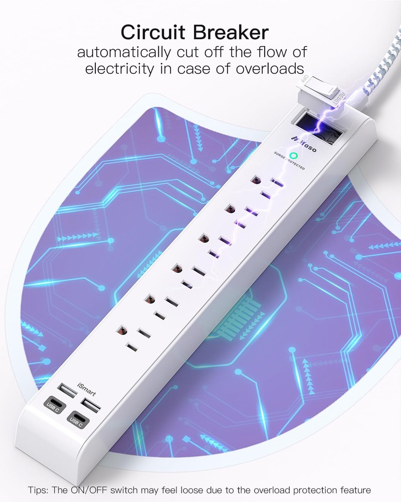 2 Pack Power Strip Surge Protector, 6 Outlets 4 USB Ports (2 5FT, White