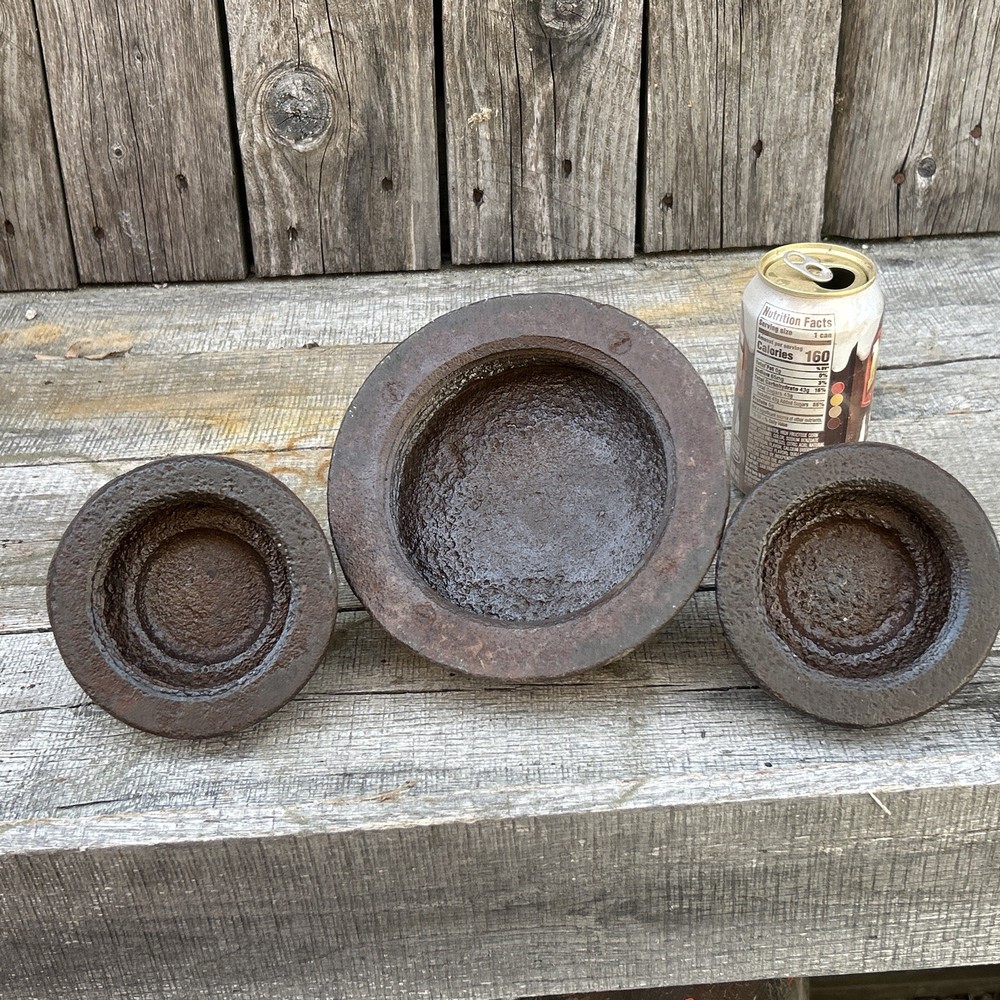 Three Salvage Cast Iron Fire Hydrant Nozzle Caps Candle Sticks, 17 Lbs Total
