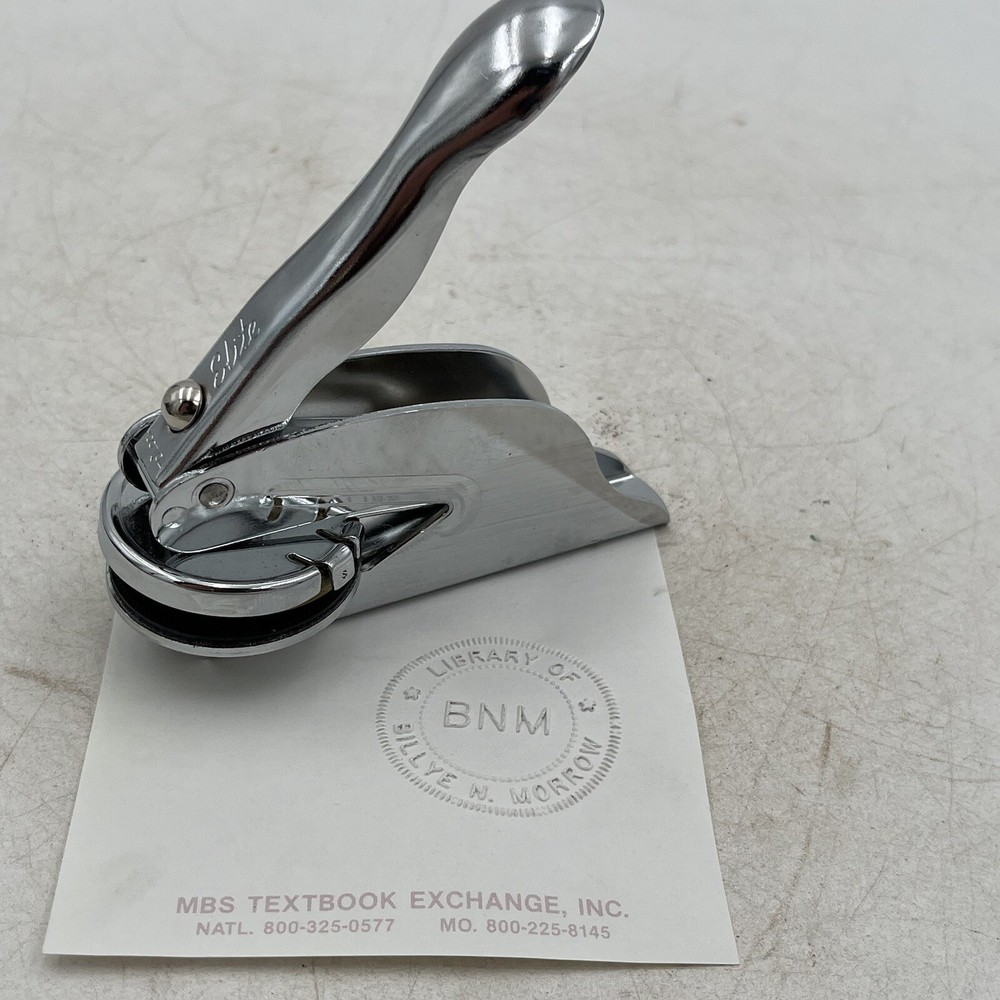 Vintage Chrome Embossing Tool Maker 1980s Crimper Personal Library BNM Initials