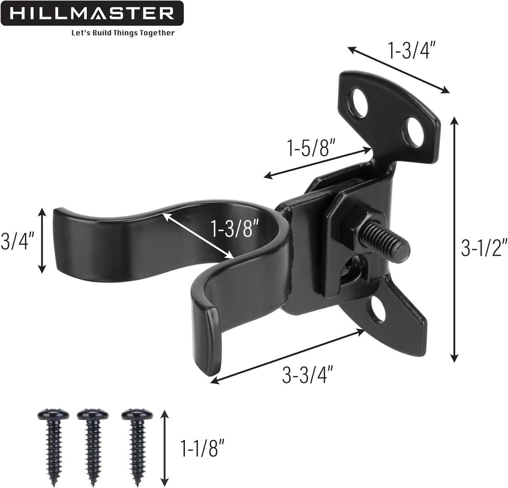 1-3/8" Flat Back Wall Mount Chain Link Fork Latch, Black Gate Fork Latch with Pa