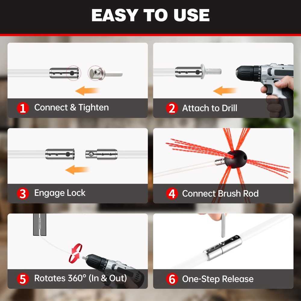 Morinoli 30 Feet Chimney Sweep Kit, Chrome Button Locking System, Chimney Cle...