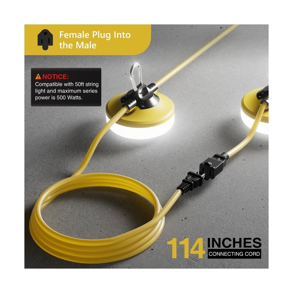 LED Construction String Lights 100FT, 10000 LM, 5000K Daylight LED String Wor...