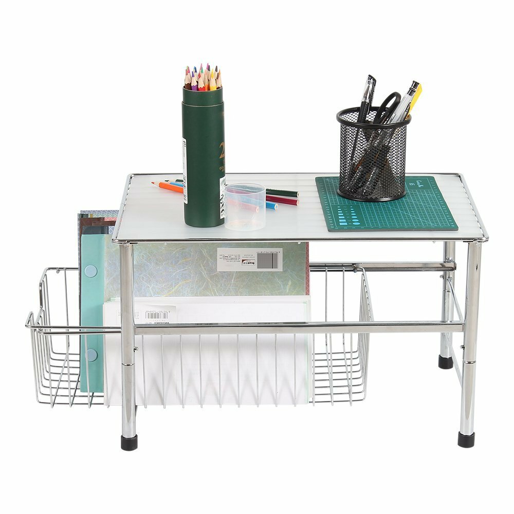 2-Tier Stackable Under Sink Organizer w/Sliding Storage Drawer Cabinet Kitchen