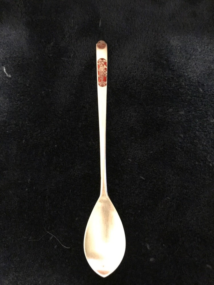 800 Silver Spoon Set New In Box Red Enamel Chinese